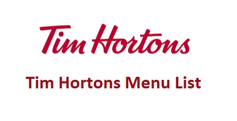 Tim Hortons Menu List